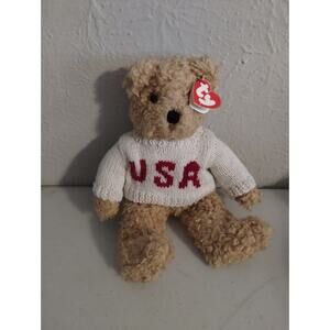 TY Beanie Babies 1992 “Baby Curly” Teddy Bear USA Sweater